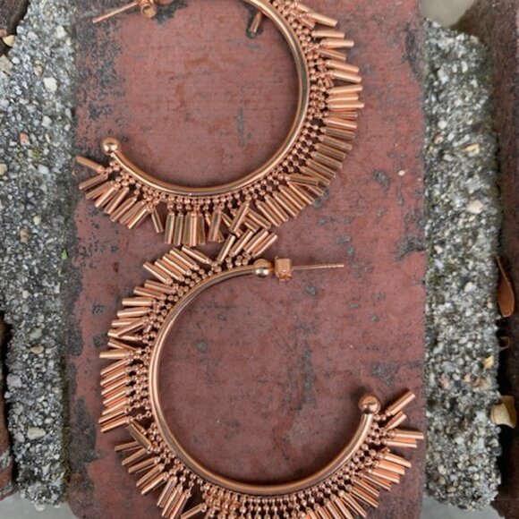 Nickho Rey Rosegold Large Hoop Fringe Earrings - Picture 2 of 2